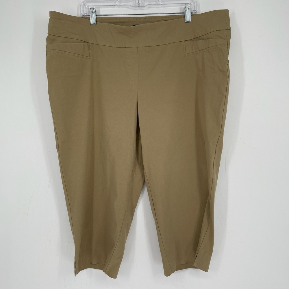 Zac & Rachel Women's Tan Khaki Pull On Stretch Capri Career Pants Size 22W